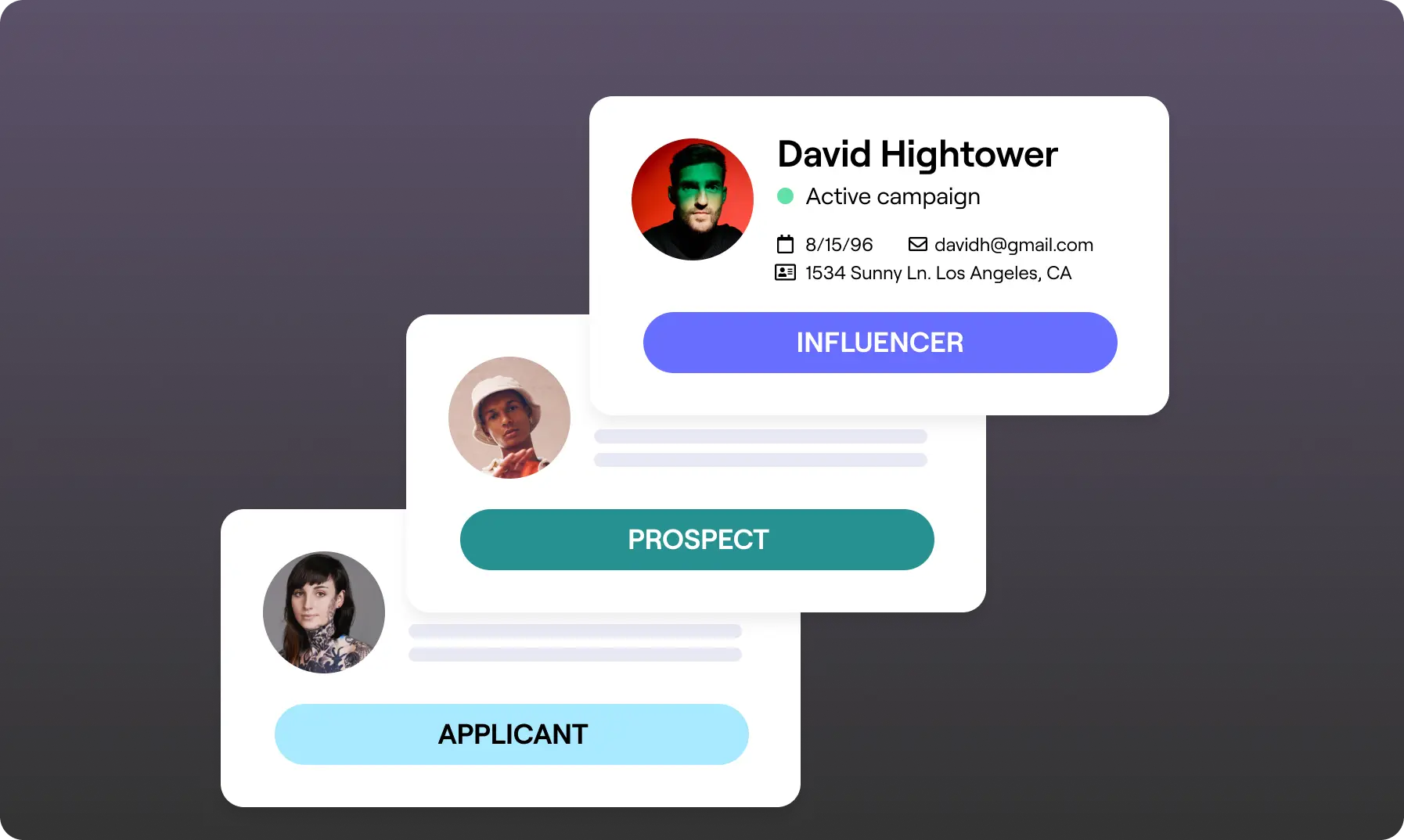 Stylized image of three creator statuses