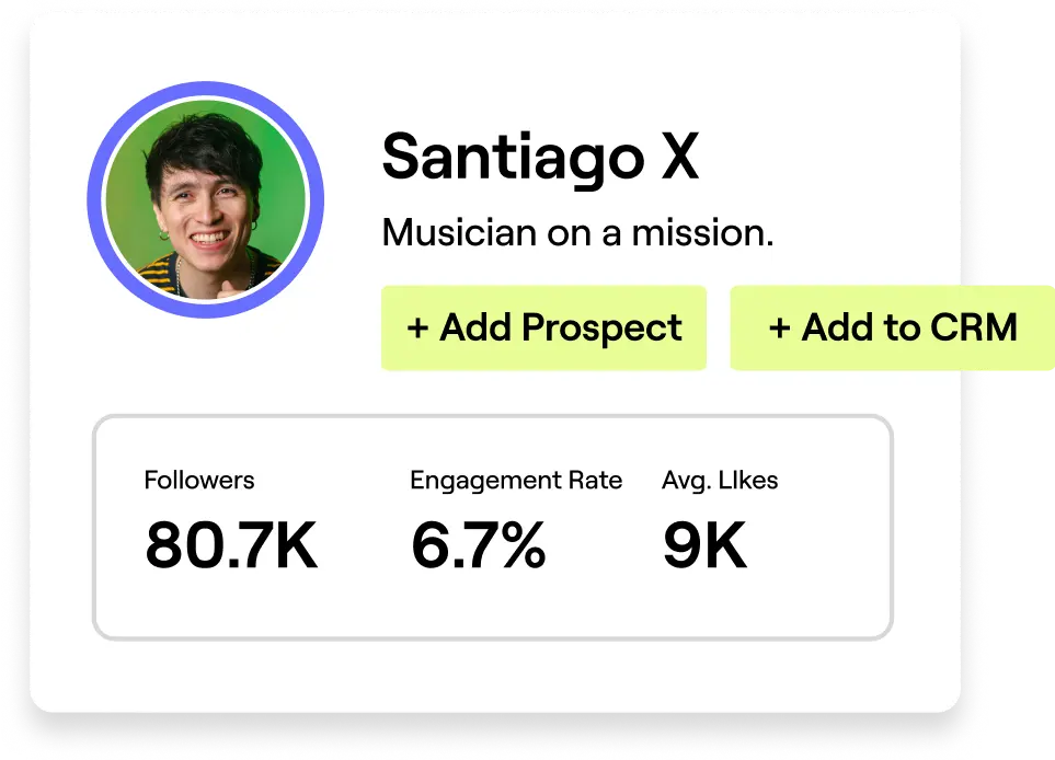 Stylized image of a content creator with metrics in GRIN's influencer discovery platform